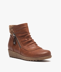 boots femme confort unies a zip et col chaussette brun bottines bottesJ024501_2