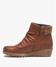 boots femme confort unies a zip et col chaussette brun bottines bottesJ024501_3