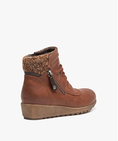 boots femme confort unies a zip et col chaussette brun bottines bottesJ024501_4