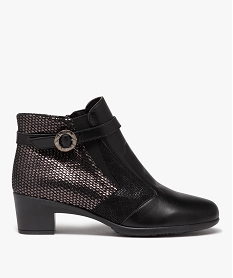 GEMO Boots femme confort à talon dessus en cuir uni brillant noir standard