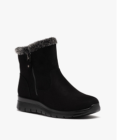 boots fourrees femme confort unies avec col peluche et a zip noir standardJ036201_2