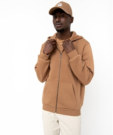 GEMO Sweat zippé à capuche homme Brun