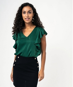 GEMO Blouse sans manches en satin volanté femme Vert