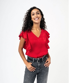 GEMO Blouse sans manches en satin volanté femme Rouge