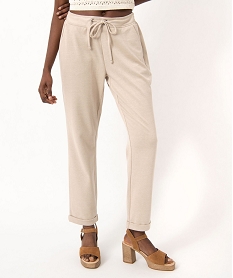 pantalon en maille extensible a micro motifs femme beige pantalonsJ151101_1