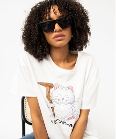 tee-shirt femme coupe oversize avec motif chat - dragon ball beigeJ173801_1