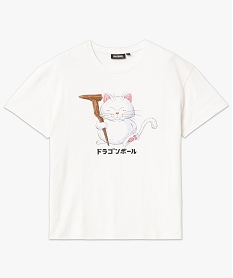 tee-shirt femme coupe oversize avec motif chat - dragon ball beigeJ173801_4