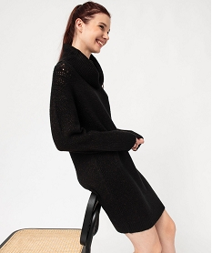 GEMO Robe pull pailletée avec grand col roulé femme Noir