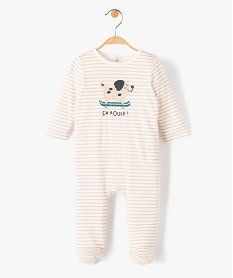 GEMO Pyjama bébé à pont-dos en coton rayé avec motif Beige
