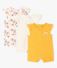 GEMO Combishort avec volants aux emmanchures bébé fille (lot de 3) Jaune