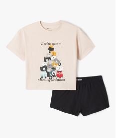 GEMO Pyjashort spécial Noël à motifs chats fille Beige