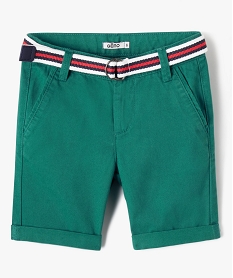 GEMO Bermuda en coton avec ceinture tricolore garçon Vert