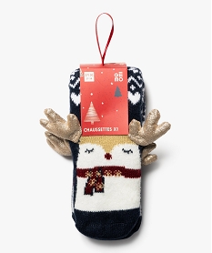 GEMO Chaussettes d’intérieur spéciales Noël avec cornes en relief fille bleu standard