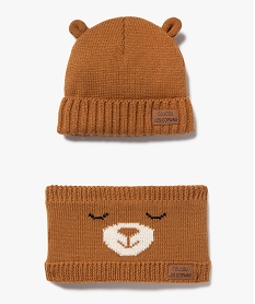 GEMO Ensemble bonnet et snood doublés polaire bébé garçon marron vif