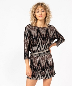 GEMO Robe à sequins tricolores à manches 34 femme Brun