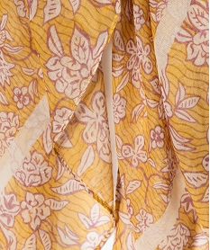 foulard carre en voile fleuri femme jauneJ482001_2