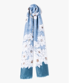 foulard a motifs fleuris avec reflets scintillants femme bleu standardJ490001_1