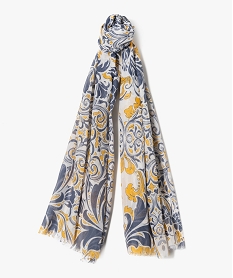 foulard rectangulaire long fleuri femme bleu standardJ490401_1