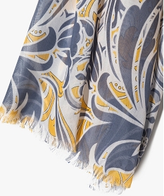 foulard rectangulaire long fleuri femme bleu standardJ490401_2