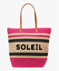 GEMO Sac de plage en paille de papier inscription Soleil femme Rose