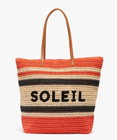 GEMO Sac de plage en paille de papier inscription Soleil femme Orange