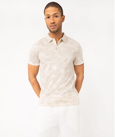 polo manches courtes a fines rayures et motif feuillage homme beige polosJ701601_2