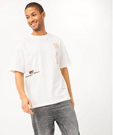 GEMO Tee-shirt manches courtes col rond imprimé skate homme Blanc