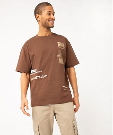 GEMO Tee-shirt manches courtes col rond imprimé skate homme Brun