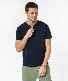 GEMO Tee-shirt manches courtes col fantaisie à rayures jacquard homme Bleu