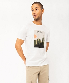 GEMO Tee-shirt manches courtes à motif estival homme Blanc