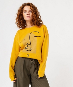 GEMO Sweat avec motif graphique femme Jaune