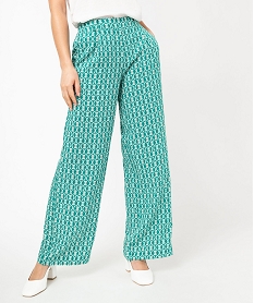 GEMO Pantalon fluide imprimé coupe large femme Vert