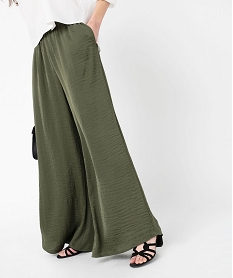 GEMO Pantalon large et fluide en satin uni femme Vert