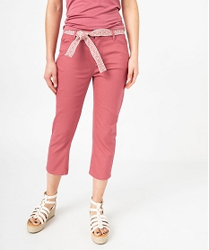 GEMO Pantacourt slim taille haute en coton stretch avec ceinture à nouer femme Rose