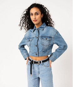 GEMO Veste en jean délavé courte femme Bleu