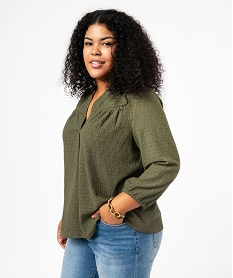 GEMO Blouse manches 34 en maille ajourée femme grande taille Vert