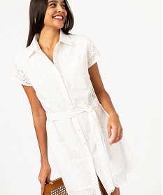 robe chemise manches courtes en broderie anglaise femme beigeJ760101_1