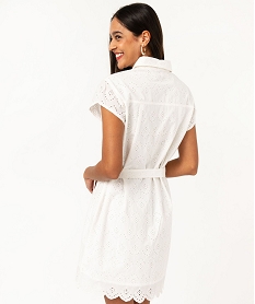 robe chemise manches courtes en broderie anglaise femme beigeJ760101_3