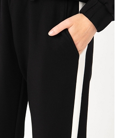 pantalon de jogging femme avec bandes contrastantes sur les cotes noirJ761701_2