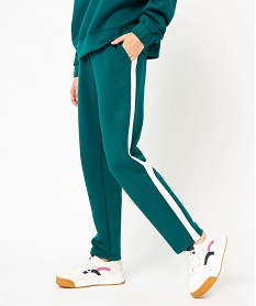 pantalon de jogging femme avec bandes contrastantes sur les cotes vertJ761801_1