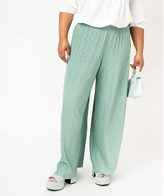 pantalon large en maille gaufree femme grande taille vert pantalons largesJ762401_1