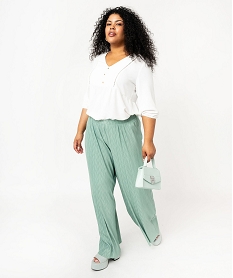 pantalon large en maille gaufree femme grande taille vert pantalons largesJ762401_4