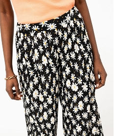 pantalon large en maille plissee a motifs fleuris femme noirJ762501_2