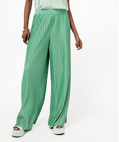pantalon large en maille plissee femme vert pantalonsJ762601_1