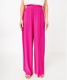 pantalon large en maille stretch texturee femme rose pantalonsJ762701_1