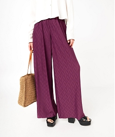 pantalon large en maille stretch texturee femme violetJ762801_1