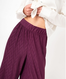 pantalon large en maille stretch texturee femme violetJ762801_2