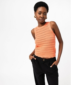 GEMO Pull sans manches en maille ajourée femme Orange