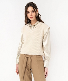 GEMO Pull sans manches avec grand col femme Beige