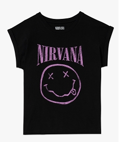 tee-shirt a manches ultra courtes imprime femme - nirvana noirJ775301_4